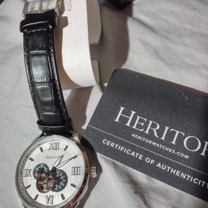Heritor Automatic Harding Semi-Skeleton Leather-Band Watch